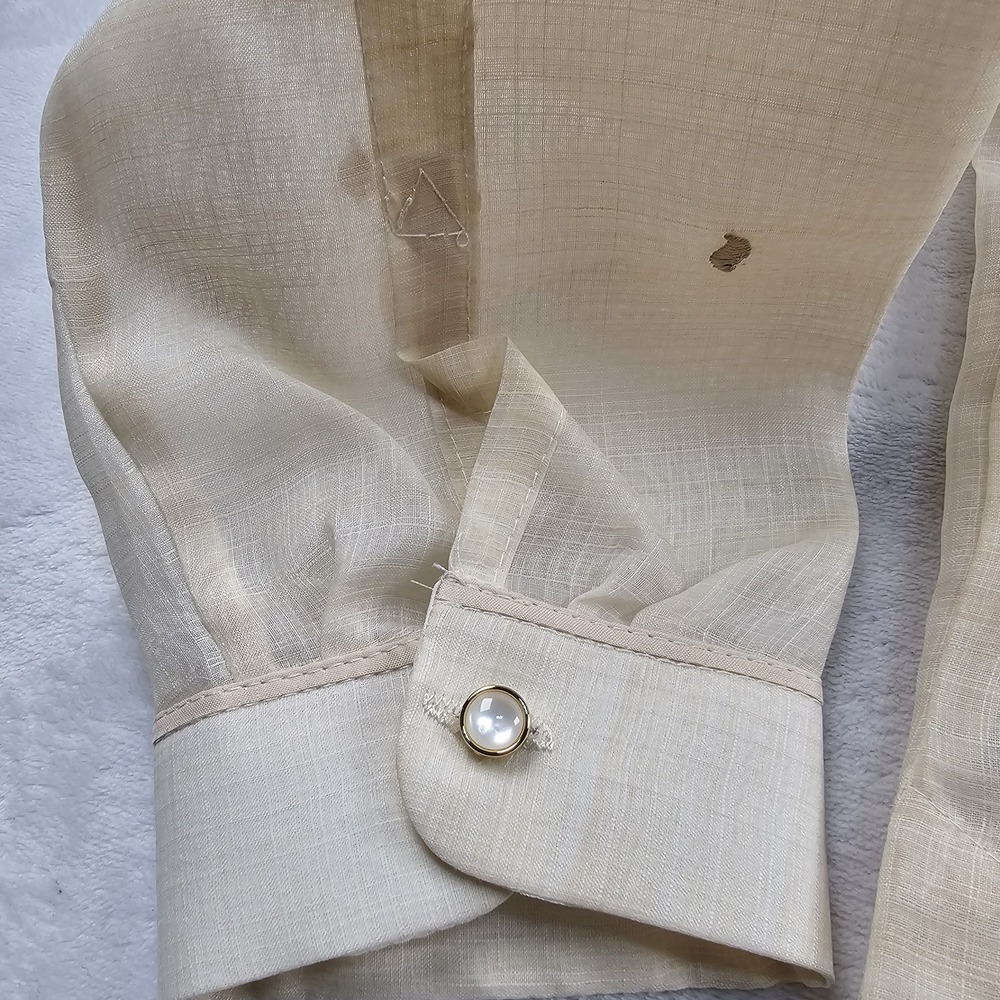 Barong Tagalog Filipino Formal Dress Shirt Men L 44" Sheer Embroidered Button Up - Picture 6 of 11